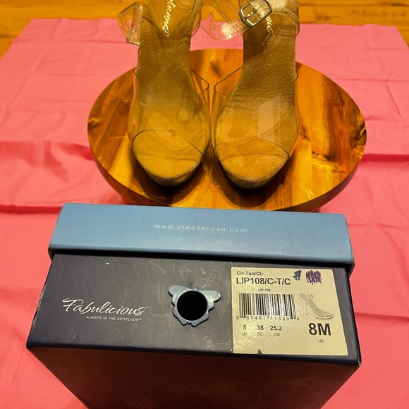 Clear pageant shoes by Fabulacous Size 8 with 4” Heel with tan soles - Picture 2 of 15